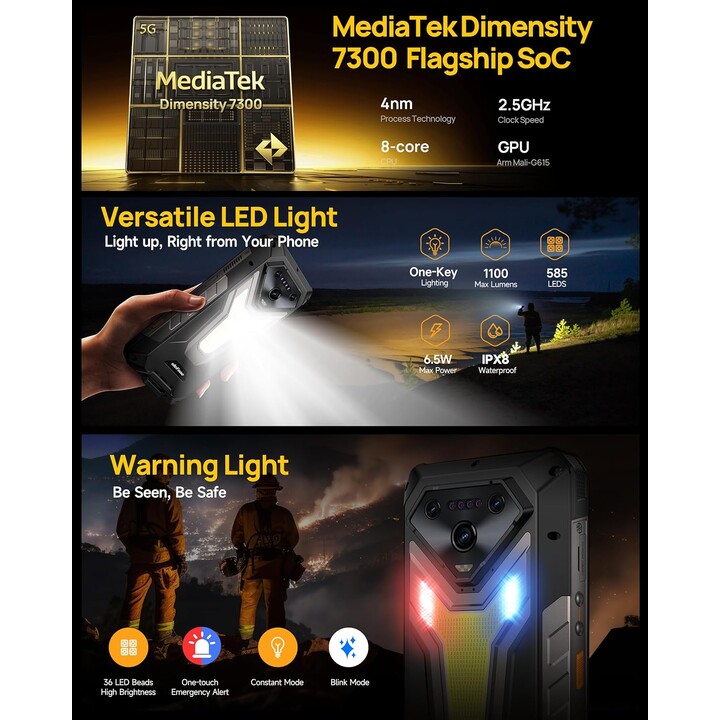 Ulefone Armor 34 Pro 5G, 16GB 512GB, 6,95 FHD+, 25500mAh, Doppia Sim, Nero