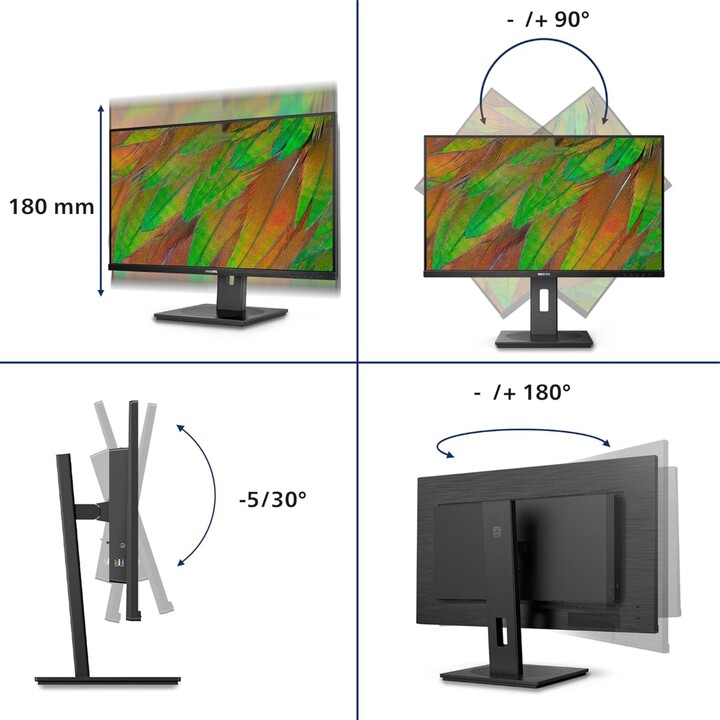 Philips 32B1U3900 Monitor 32" UHD, WLED, 60 Hz, VA, 4 ms GtG, TÜV-Augenkomfort, Lautsprecher, höhenverstellbar