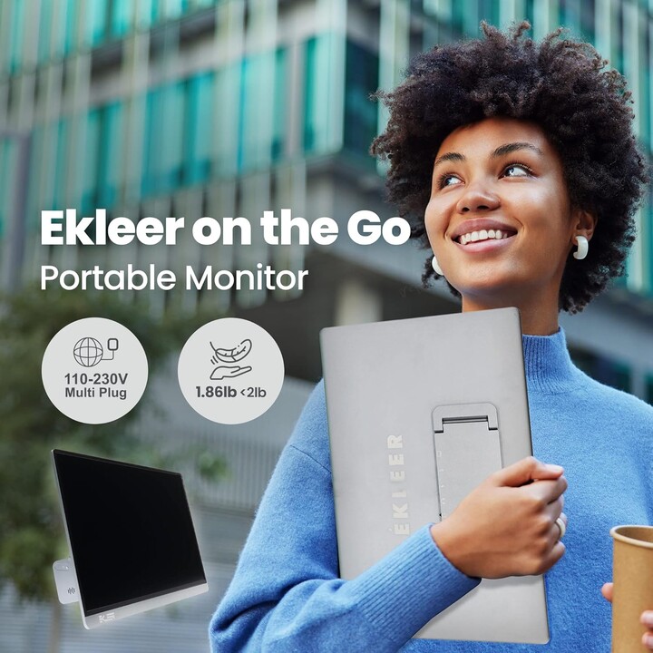 EKLEER Display LCD portatile da 16" con inchiostro USB Type-C. Custodia da viaggio