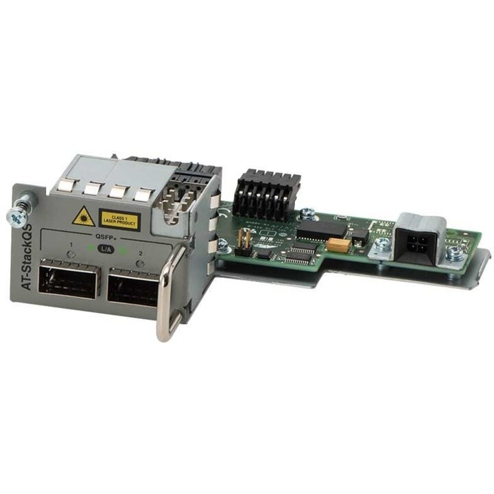 Allied Telesis AT-STACKQS 40G/100G QSFP+ Stack Module, supporte l'empilage jusqu'à 80Gbps par lien.