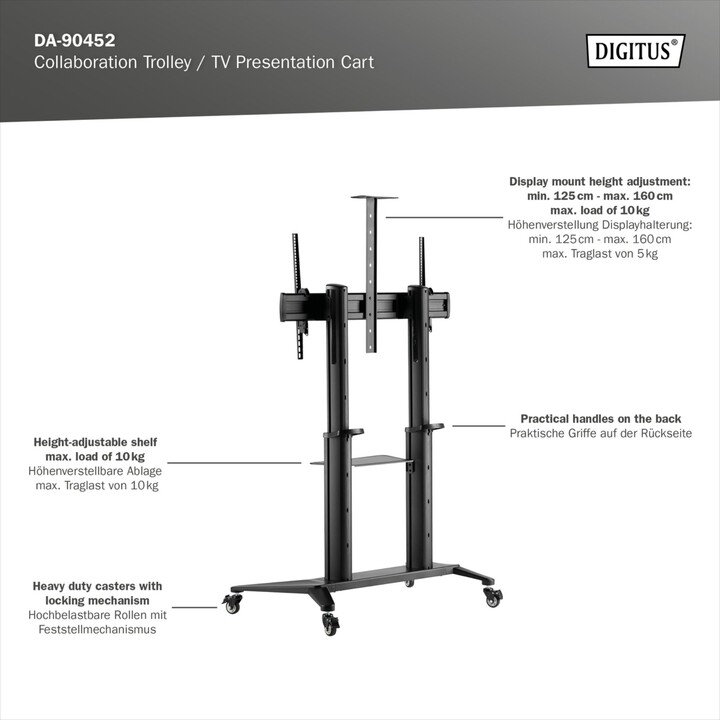 Digitus TV Trolley, 70-120", 140 kg max., black