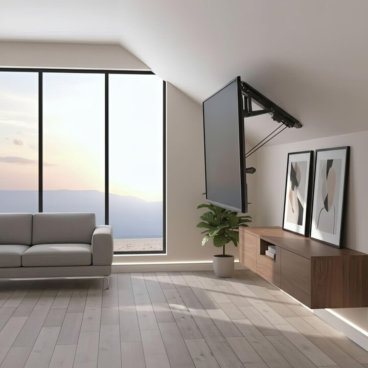 Suporte elétrico de teto Maclean para TVs de 32-70", para tetos inclinados e altos