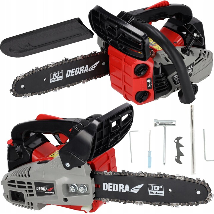 DEDRA DED8719 Motosega a benzina da 25 cm e 1,0 kW per potatura professionale, nero/rosso