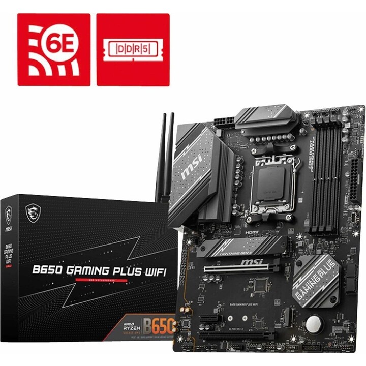 Placa Mãe MSI B650 Gaming Plus Wifi, AMD, AM5, B650, 4DDR5, 192GB, HDMI+DP, 4SATA3+2M.2, 2.5GBE+Wifi6e+BT5.3, 11USB3.2, ATX Pret