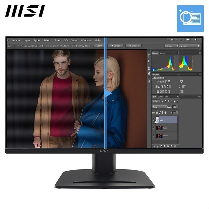 Moniteur MSI Pro MP275PG. Écran plat IPS 27 pouces. Résolution : 1920 x 1080. 100 Hz. Noir.