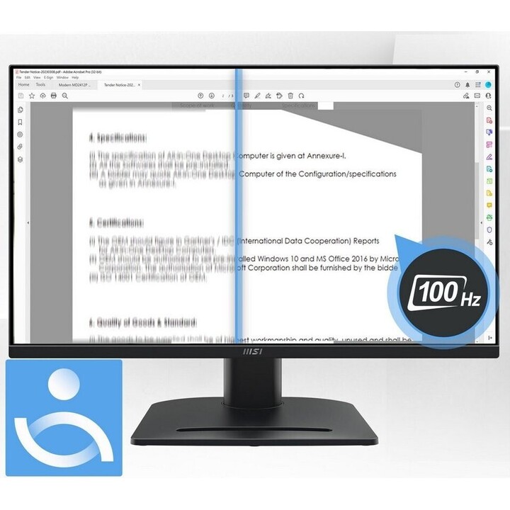 Moniteur MSI Pro MP275PG. Écran plat IPS 27 pouces. Résolution : 1920 x 1080. 100 Hz. Noir.