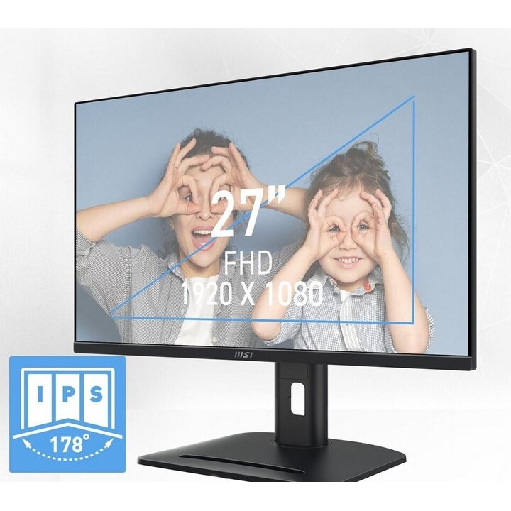 Moniteur MSI Pro MP275PG. Écran plat IPS 27 pouces. Résolution : 1920 x 1080. 100 Hz. Noir.