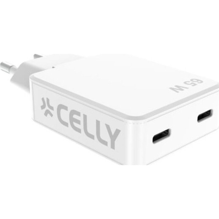Caricabatterie Celly Gan 65w 2xusb-c Bianco