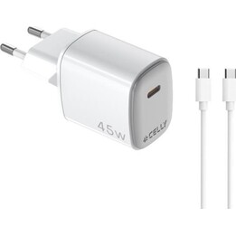 Carregador de dispositivos móveis Celly para smartphones e tablets, branco + cabo USB-C
