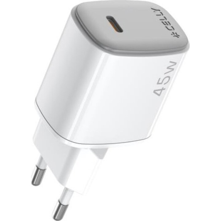 Carregador de dispositivos móveis Celly para smartphones e tablets, branco + cabo USB-C