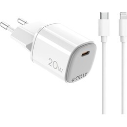Celly UPTC1USBC20WCTL 20W GaN Wall Charger + USB-C to Lightning Cable