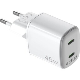 Celly UPTC2USBC45W - Carregador de parede GaN 45W, branco