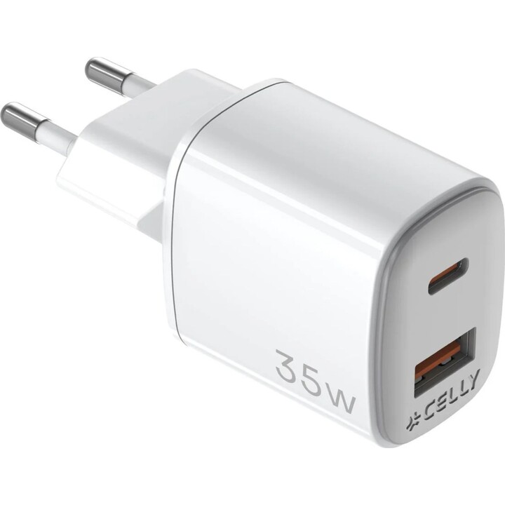 Celly UPTC1USB1USBC35 - Caricatore da muro GaN da 35 W, bianco