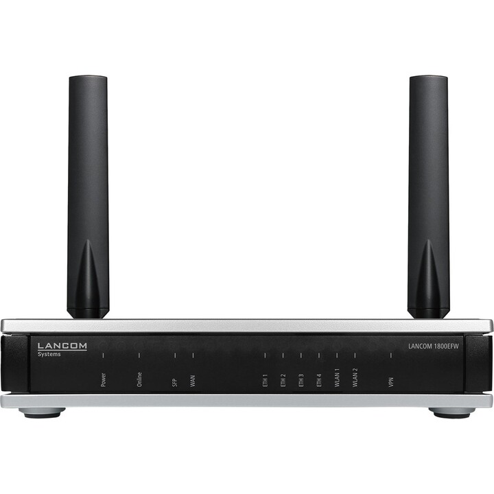 LANCOM 1800EFW: SD-WAN Wi-Fi 6 Router, Dual-Band 1200Mbps 5GHz/575Mbps 2,4GHz, SFP Glasfaser, 4x Gigabit Ethernet, 5 IPSec VPN