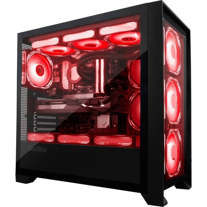 Coolbox GE-2000 Dualview ATX Gaming Tower PC-Gehäuse, Schwarz, mit LED-Anzeigen