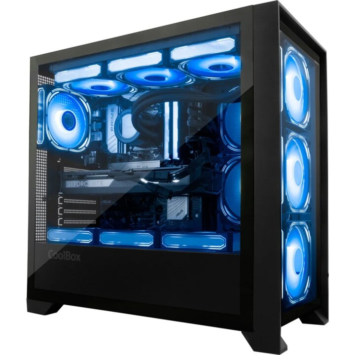 Coolbox GE-2000 Dualview ATX Gaming Tower PC-Gehäuse, Schwarz, mit LED-Anzeigen