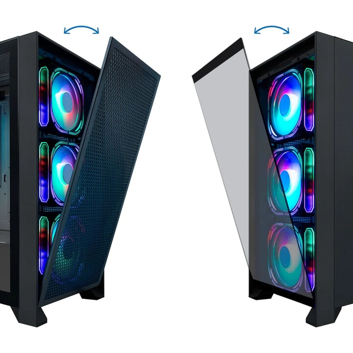 Coolbox GE-2000 Dualview ATX Gaming Tower PC-Gehäuse, Schwarz, mit LED-Anzeigen