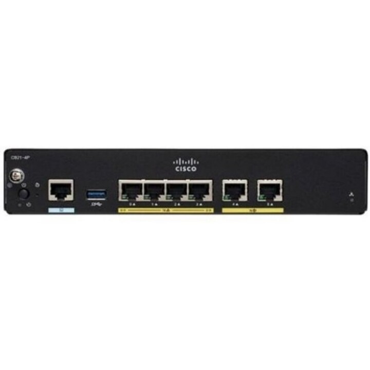 Cisco C921-4P: 900 Series ISR Gigabit Ethernet Router, 4x GE LAN Switch + 2x WAN GE Ports, 150Mbps VPN Durchsatz, Firewall, komp