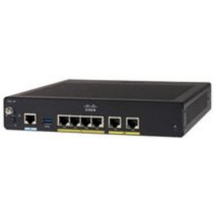 Cisco C921-4P: Router Ethernet Gigabit ISR serie 900, 4x GE LAN Switch + 2x WAN GE Ports, 150Mbps VPN Throughput, Firewall, Comp