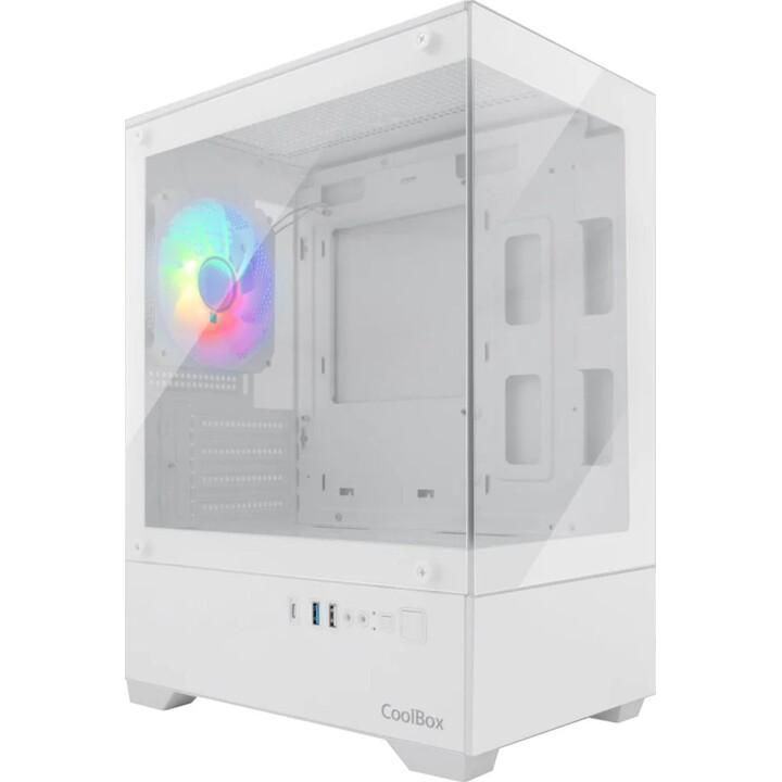 Coolbox GM200 Vision Lite Matx Argb Gaming PC Case com vidro temperado, branco