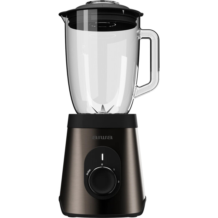 Frullatore Aiwa Saberu 1500W a 2 velocità con 6 lame Satoku, contenitore in vetro da 1,5 l, nero