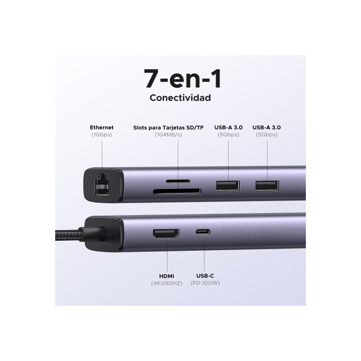 Ugreen 60515 Laptop-Dock und kabelgebundener USB 3.2 Gen 1 (3.1 Gen 1) Typ-C Port-Replikator, Grau