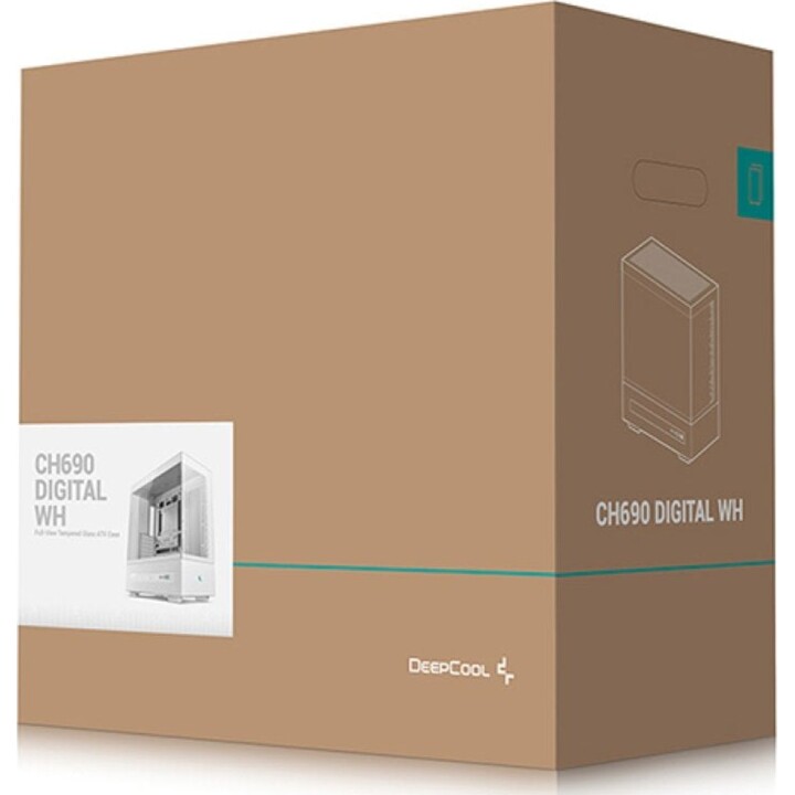 DeepCool CH690 PC Tower ATX bianco con finestra laterale, schermo LCD, USB-C e 8 slot di espansione