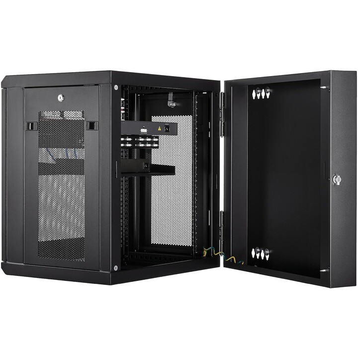 StarTech.com RK12WALHM : Armoire réseau murale 12U à 4 montants, boîtier 19" à charnières, profondeur réglable 2,4-16", capacité
