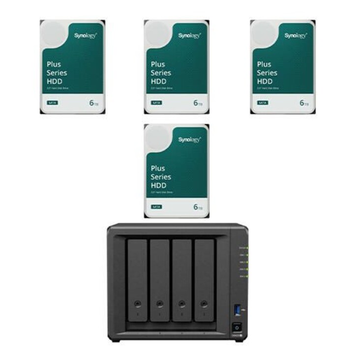 Servidor NAS Synology DiskStation DS425+ de 24 TB y 4 bahías con carcasa vacía + 4 discos duros Synology Plus SATA HDD de 3,5&qu