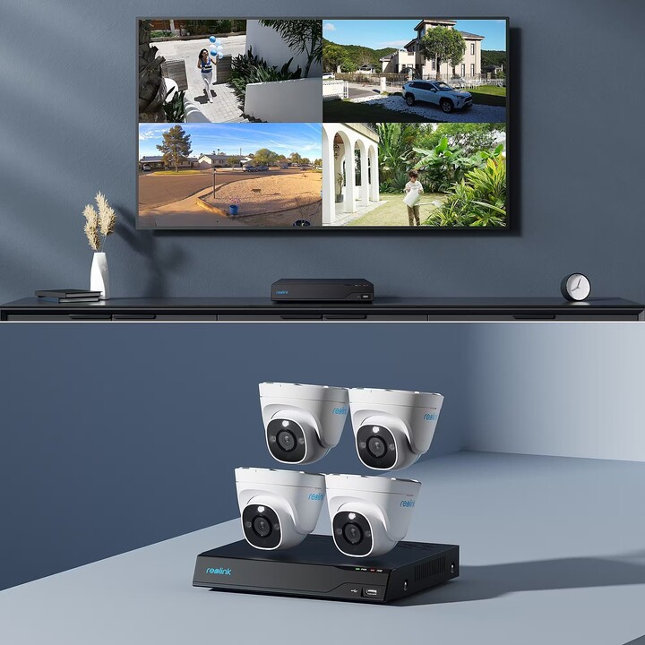 Reolink NVS8-8MD4 (PS4KD01-8) : Kit NVR PoE 4K 8CH, 4x caméras dôme 8MP + 2TB HDD, détection intelligente de personnes/véhicules