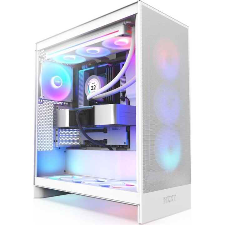 Tour PC NZXT H7 Flow RGB 2024, verre trempé, USB 3.2, blanc
