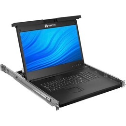 Consola KVM Vertiv LRA185KMM8D-001 1U para montagem em bastidor com LCD de 18,5", comutador de 8 portas, teclado/toque USB, víde