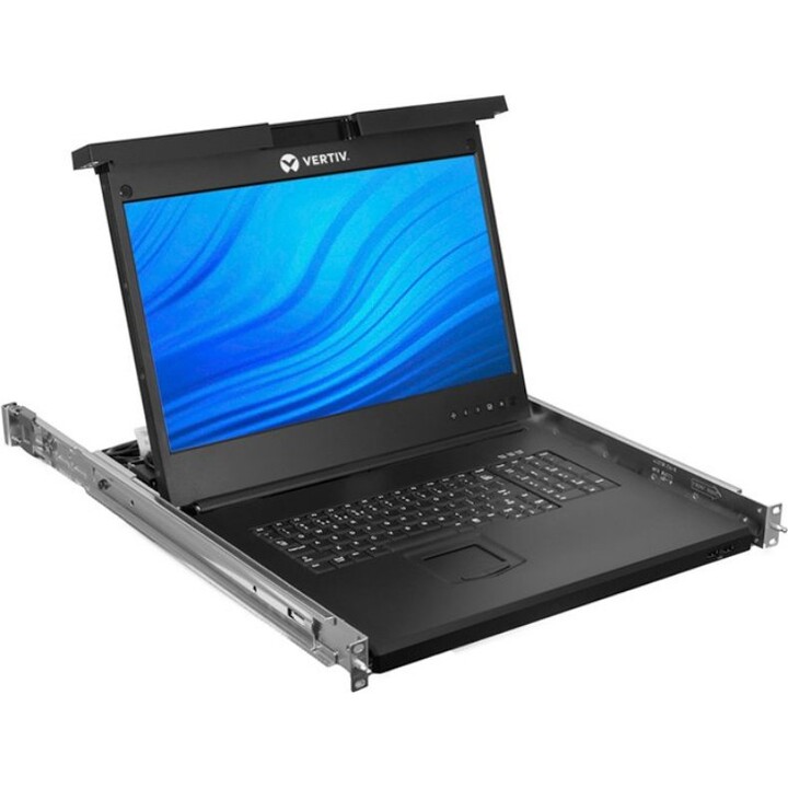 Vertiv LRA185KMM8D-001 1U Rackmount LCD 18.5" KVM Console, 8-Port Switch, USB Keyboard/Touchpad, VGA Video