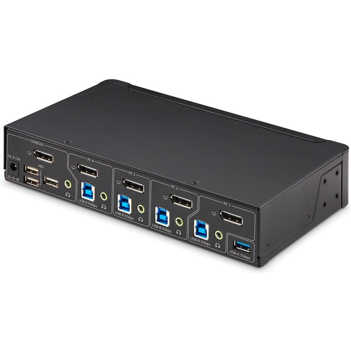 StarTech P4AD122-KVM-SWITCH: Conmutador KVM DisplayPort de 4 puertos, 4K@60Hz, concentrador USB 3.2 (6 puertos), soporte de audi