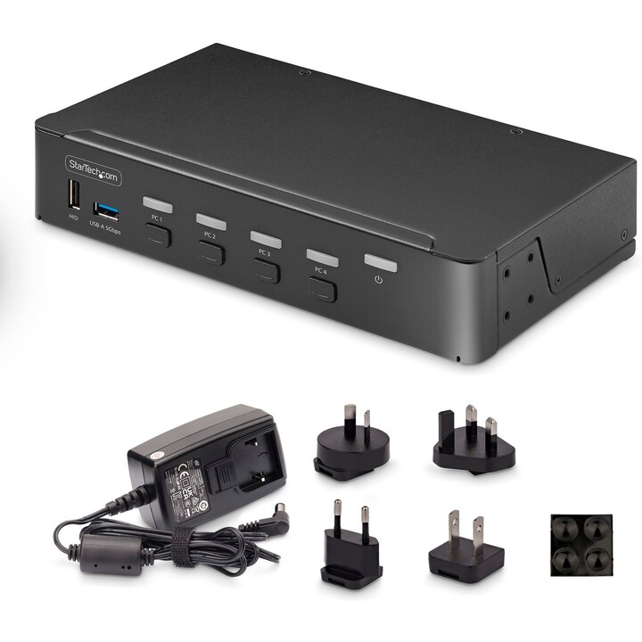 StarTech P4AD122-KVM-SWITCH: Conmutador KVM DisplayPort de 4 puertos, 4K@60Hz, concentrador USB 3.2 (6 puertos), soporte de audi