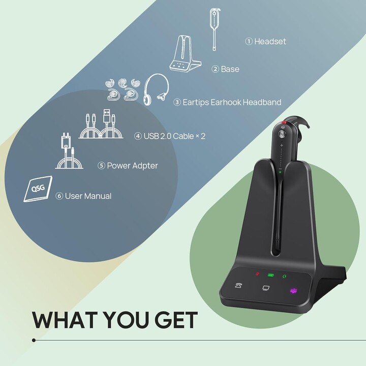 Yealink WH63 E2 DECT Wireless Headphones with Microphone, 2 Noise Cancelling Earphones (écouteurs à réduction de bruit)