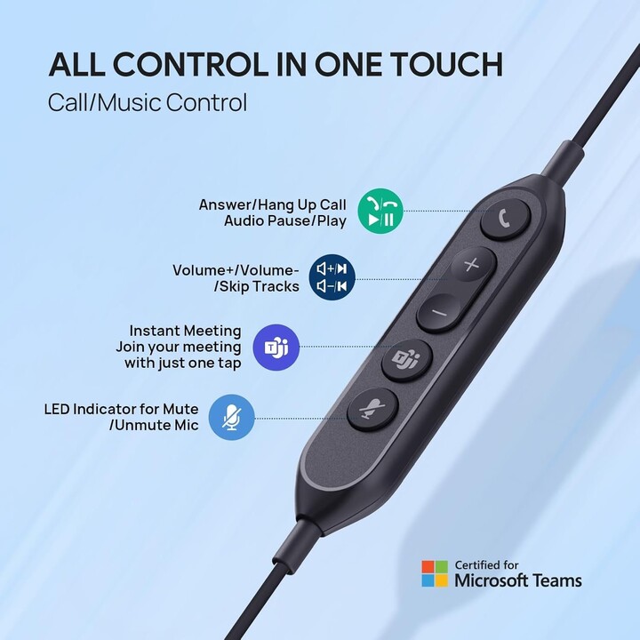 Yealink UH42 - Auriculares USB mono con micrófono para ordenador de PC, auriculares con cable