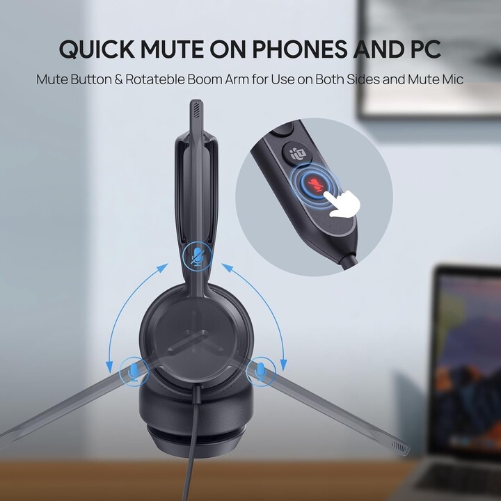 Yealink UH42 - Auriculares USB mono con micrófono para ordenador de PC, auriculares con cable