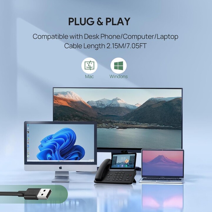 Yealink UH42 - Auriculares USB mono con micrófono para ordenador de PC, auriculares con cable