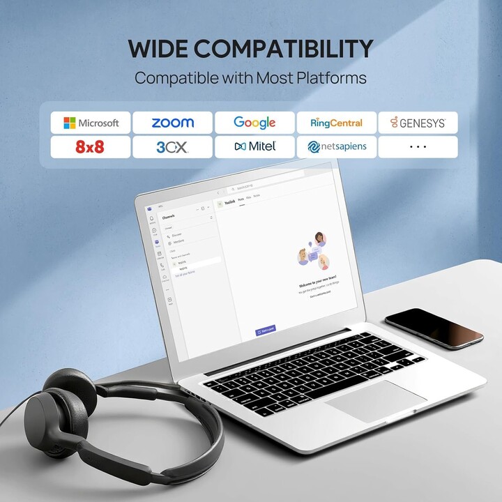 Yealink UH42 Cuffie USB-A con microfono per PC e computer, cuffie cablate