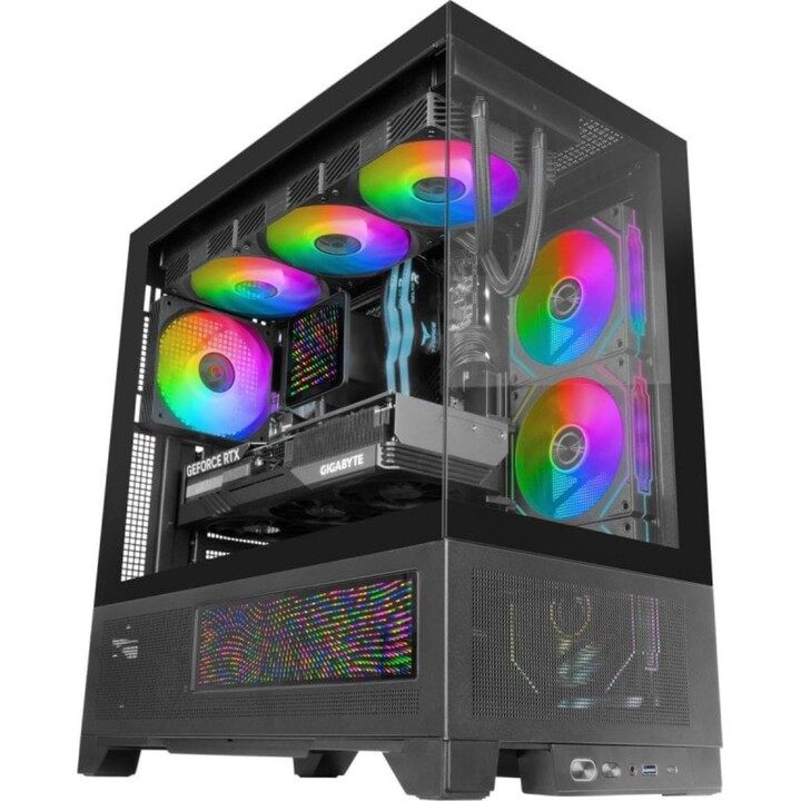 Mars Gaming MC-LCDX ATX Tower Case per PC con schermo in rete di vetro temperato IPS da 9,16", Nero