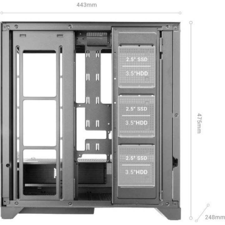 Mars Gaming MC-LCDX ATX PC Tower Case com tela de malha de vidro temperado IPS de 9,16", preta
