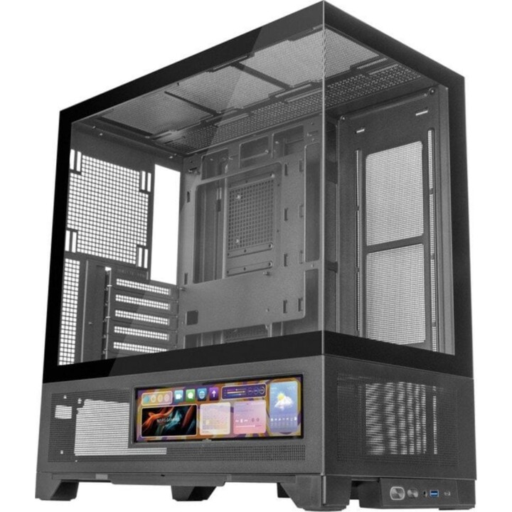 Mars Gaming MC-LCDX ATX Tower Case per PC con schermo in rete di vetro temperato IPS da 9,16", Nero