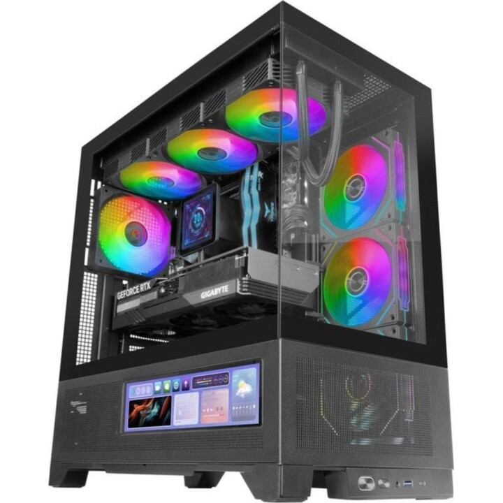 Mars Gaming MC-LCDX ATX Tower Case per PC con schermo in rete di vetro temperato IPS da 9,16", Nero