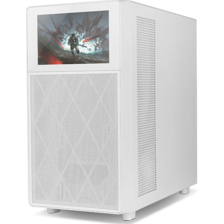 Nox Hummer Mid-Tower PC-Gehäuse mit BIOS und 8-Zoll-LCD-Bildschirm, Weiß