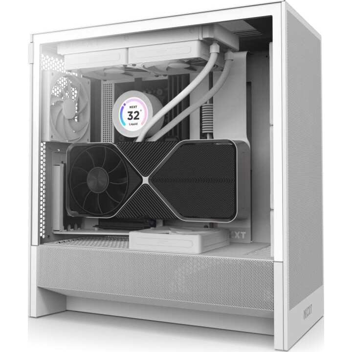 NZXT H5 Flow 2024 Midi Tower E-ATX Tempered Glass USB-C PC Tower White