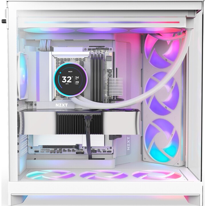 NZXT H9 Flow RGB White PC Tower Case with 3x140mm RGB fans and dual tempered glass panels