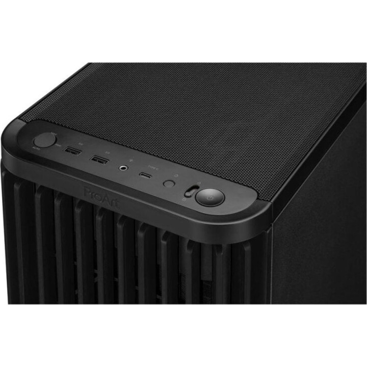 ASUS ProArt PA401 ATX case with mesh panel, wood finish, USB-C port