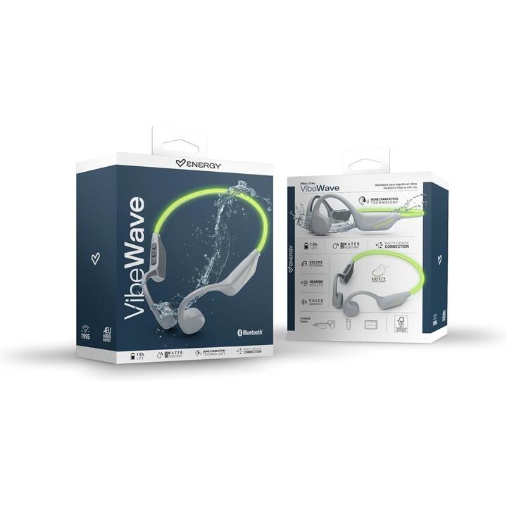 Energy Sistem VibeWave Bluetooth 5.4 Sports Headphones, 15 Hours Battery Life, Microphone, LED Lights, IPX5 Water Resistant, Mul