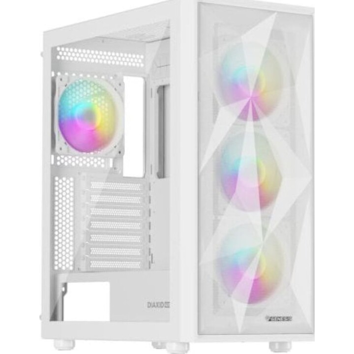 Torre de PC GENESIS Diaxid 605 ARGB blanca con vidrio templado, ATX y 4 ventiladores RGB